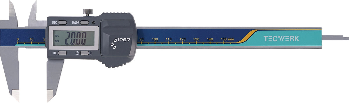 TECWERK Digitaler Messschieber DIN 862 IP67 150 mm mit Toleranzfunktion – Präzisionsmessung