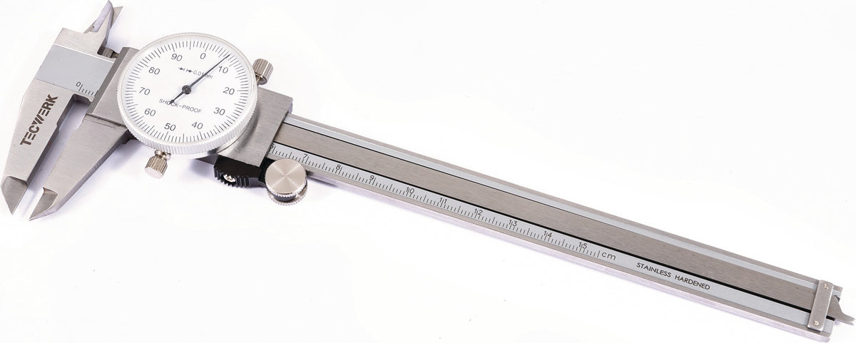 TECWERK Uhrmessschieber DIN 862 150 mm mit Zeigerumdrehung 1 mm und Rollenfeinzustellung
