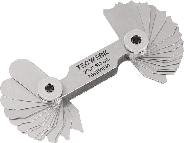 TECWERK Radienschablone 1,0-7 mm mit 17 Blatt – Konkav- und Konvexlehren aus Stahl