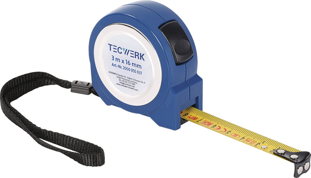 TECWERK Taschenrollbandmaß 3 m mit Selbstarretierung, ABS-Gehäuse und Magnet-Endhaken