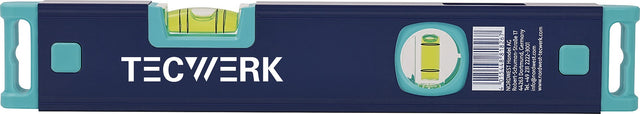 TECWERK Wasserwaage 30 cm Aluminium blau mit Spiegellibelle, Messgenauigkeit ±0,5 mm/m