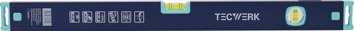 TECWERK Wasserwaage 30 cm Aluminium blau mit Spiegellibelle, Messgenauigkeit ±0,5 mm/m