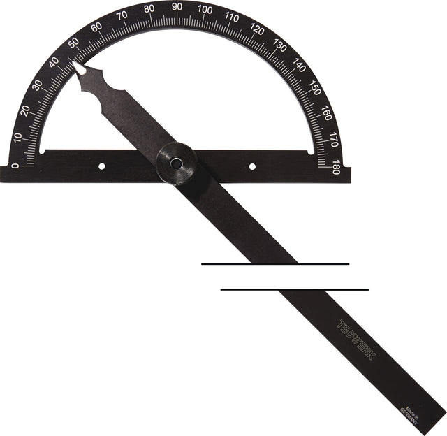 TECWERK Winkelmesser Gradbogen 80 mm mit 120 mm Schenkellänge, 0–180° Skala