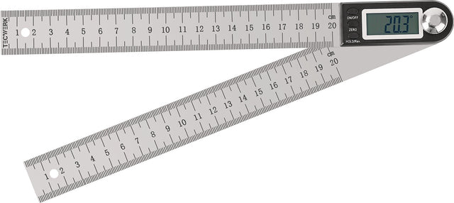 TECWERK Digitaler Winkelmesser Schienenlänge 200 mm, Ablesung 0,1°