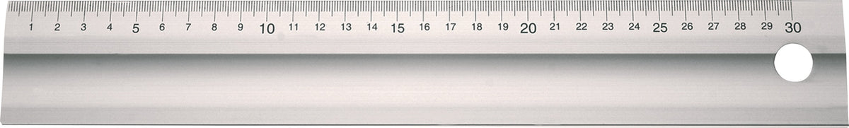 TECWERK Aluminium-Lineal 300 mm mit Griffmulde, Querschnitt 50 x 5 mm, gelaserte mm-Skala