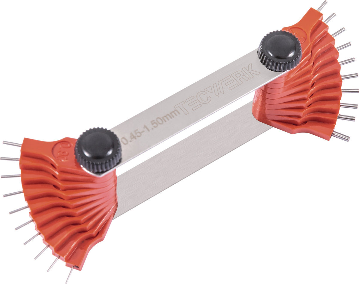 TECWERK Düsenlehre 0,45-1,50 mm mit 20 Stahlstiften – Präzisionsmessung