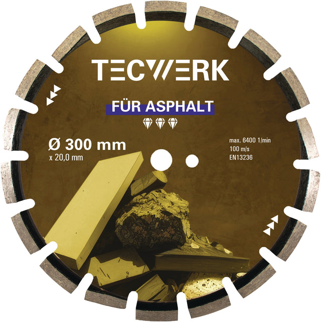 TECWERK Diamanttrennscheibe ASPHALT Ø350 mm, 10 mm Segmente, 20 mm Bohrung – für Asphalt, Estrich, Frischbeton