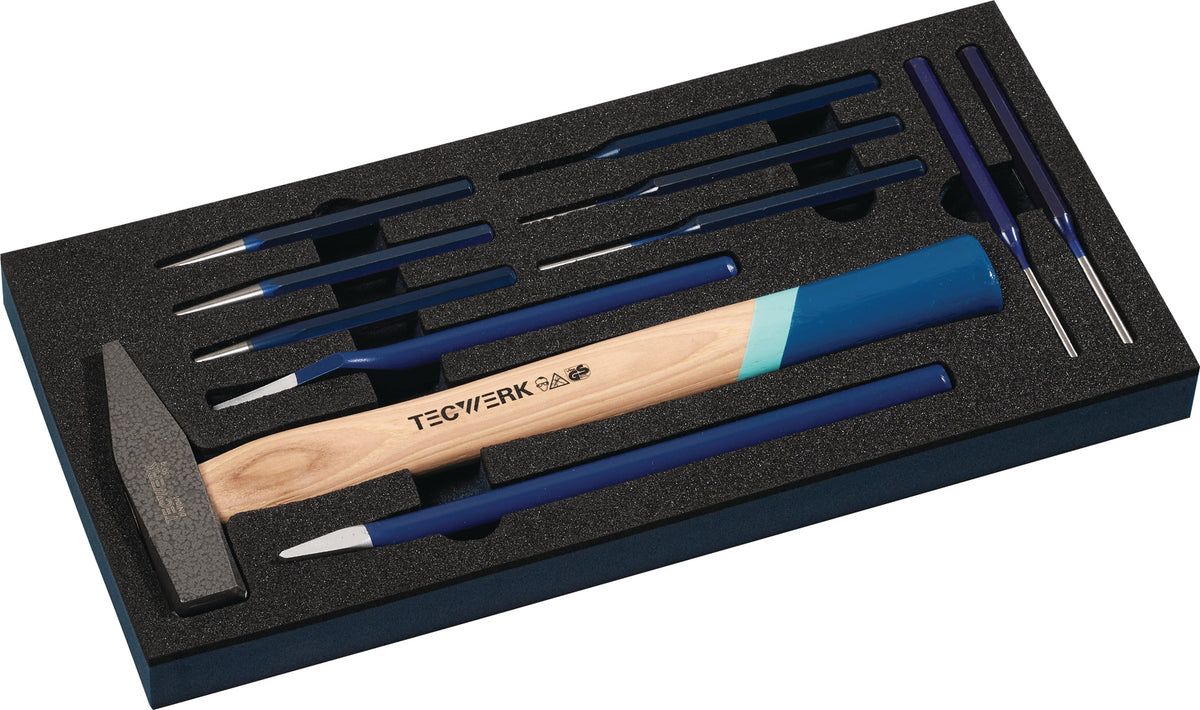 TECWERK Werkzeugmodul Leereinlage 1/3-Modul 2000 871 243 11-tlg. – passgenaue Einlage für Meißel, Durchtreiber & Hammer