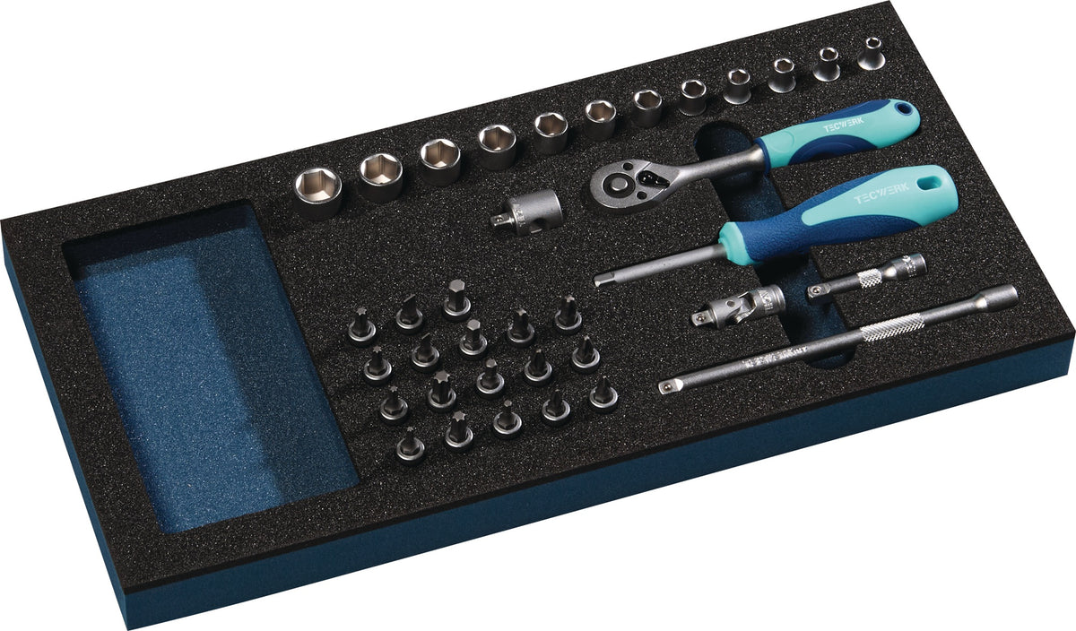 TECWERK Leereinlage 1/3-Modul für Steckschlüsselsatz 6,3 mm (1/4") – 36-teilig, LD45
