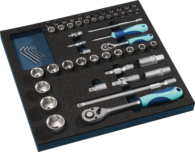 TECWERK Werkzeugmodul 55-teilig – Steckschlüsselsatz 1/4" & 1/2" für Werkstattwagen