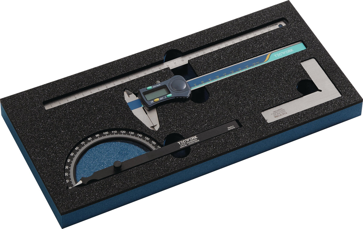 TECWERK Werkzeugmodul 4-tlg. Messchiebersatz – 1/3-Modul, LD45, 150 mm Digitalmessschieber