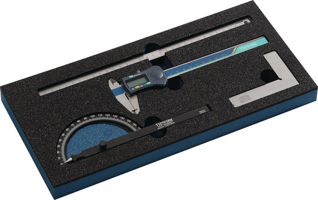 TECWERK Werkzeugmodul 4-tlg. Messchiebersatz – 1/3-Modul, LD45, 150 mm Digitalmessschieber