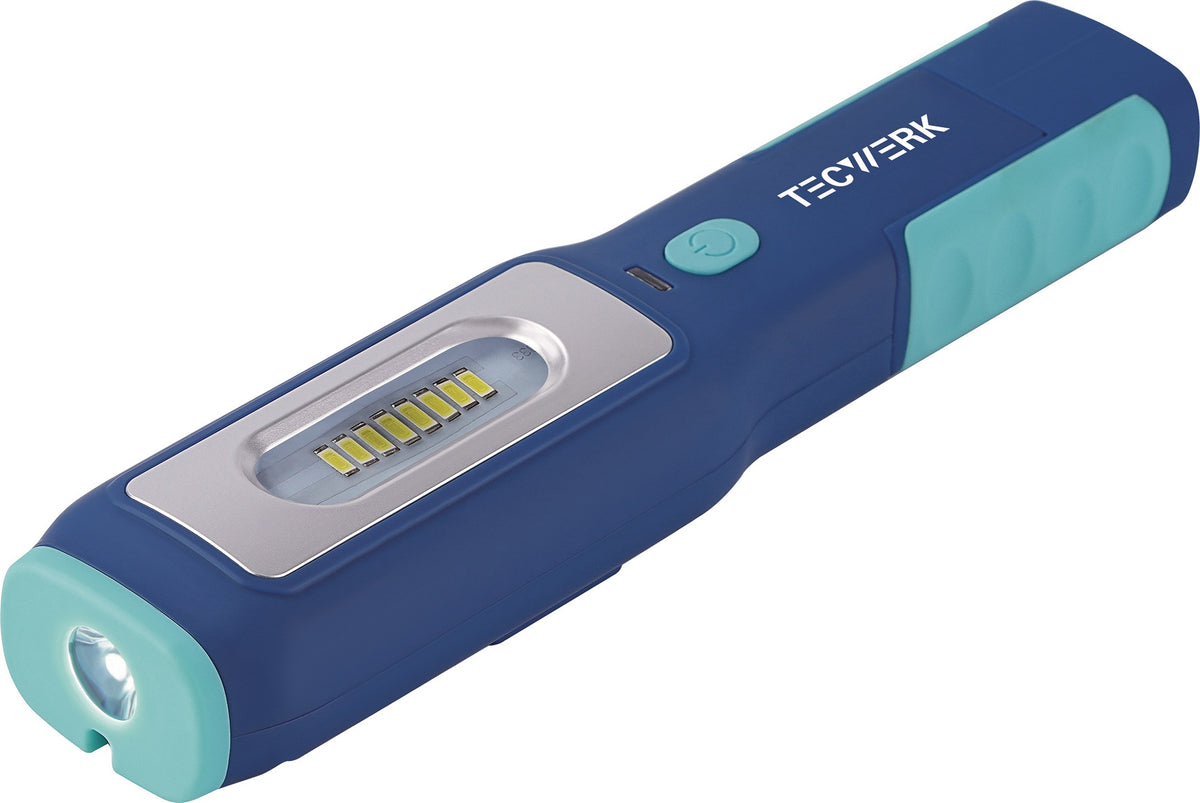 TECWERK LED-Akkuhandleuchte 3,7 V 1200 mAh mit Magnet & 5 Positionen, 60-250 lm