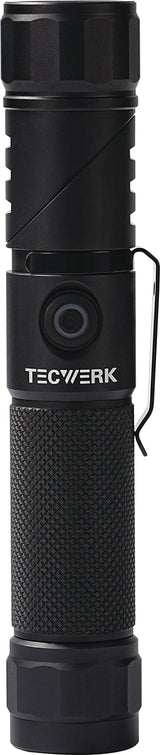 TECWERK LED-Taschenlampe 100-1000 lm Li-ion 180 m blau/schwarz – wiederaufladbar, 90° drehbarer Kopf, Magnet