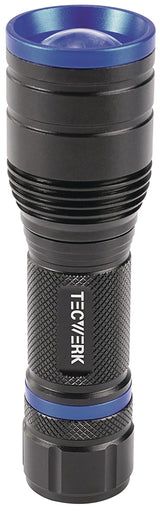 TECWERK LED-Taschenlampe 150-500 lm, 3x AAA, 100/170 m, fokussierbar, spritzwassergeschützt