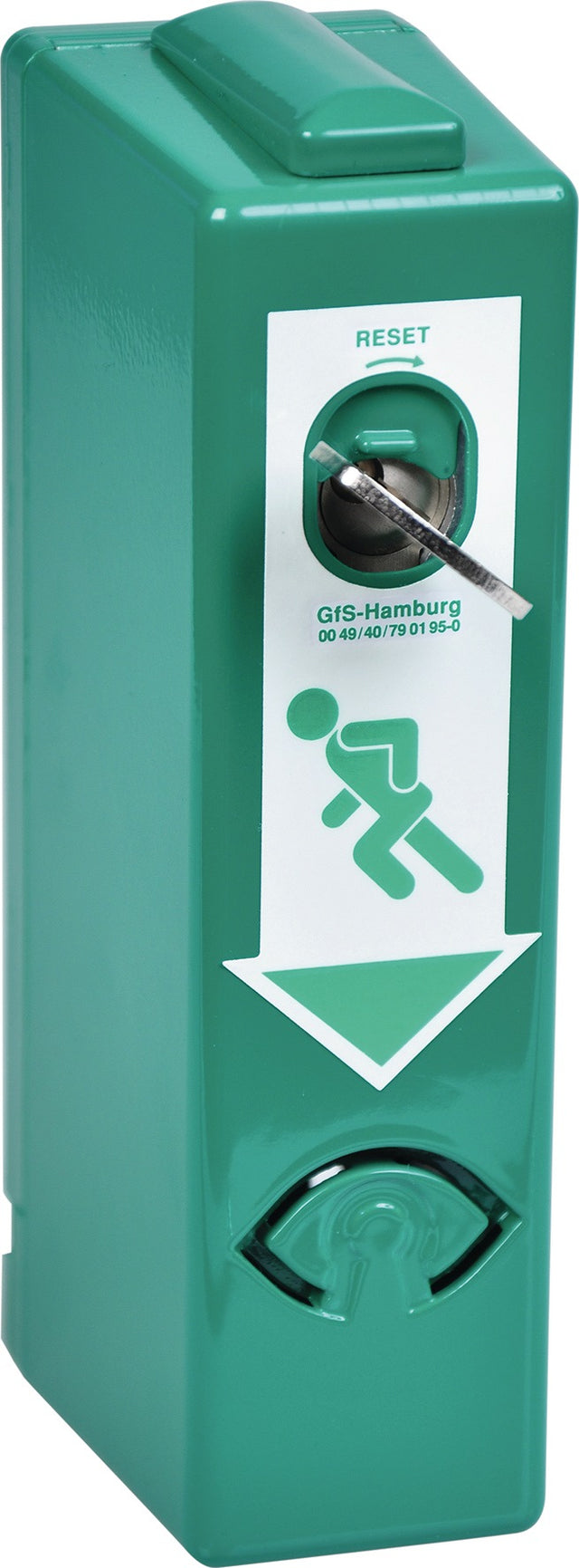 GFS EH-Türwächter 990000 PHZ inkl. 3 Schlüssel grün lackiert – DIN EN 179, 95 dB Alarm