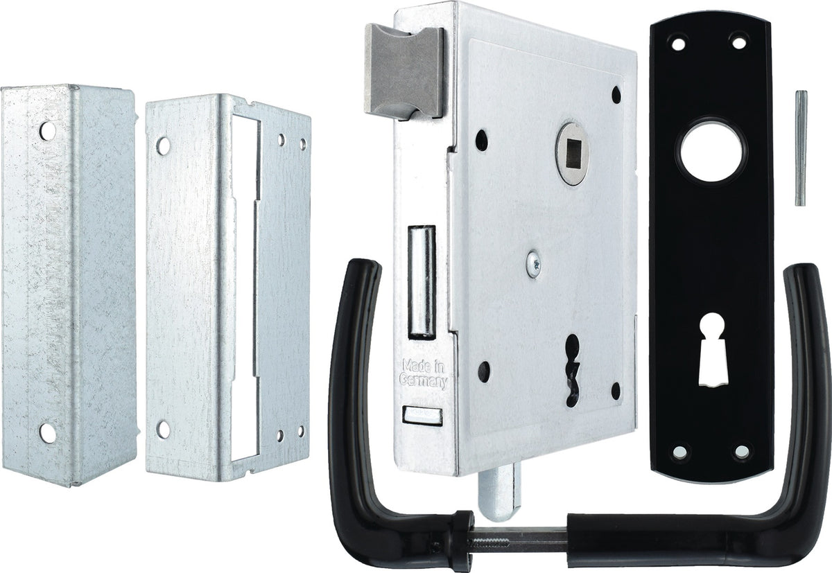 BEVER & KLOPHAUS Universal-Kastenschloss 79BK DIN L/R BB 60 mm – verzinkt, mit Drücker und Schild