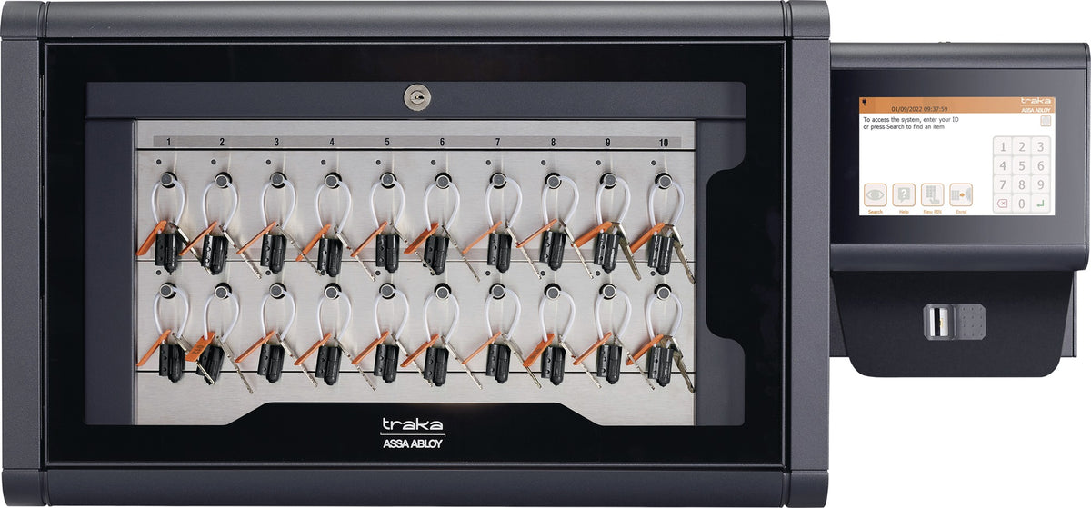 TRAKA Schlüsseltresor V-Touch-Pro mit Drehriegelschloss, Touch-Steuereinheit und 5 Haken