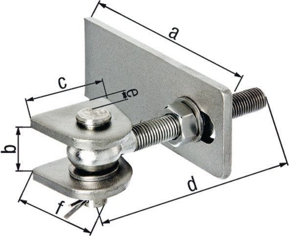 GAH Verstellbares Torband aus Edelstahl, 146 mm, für Metalltore, 180° Öffnung