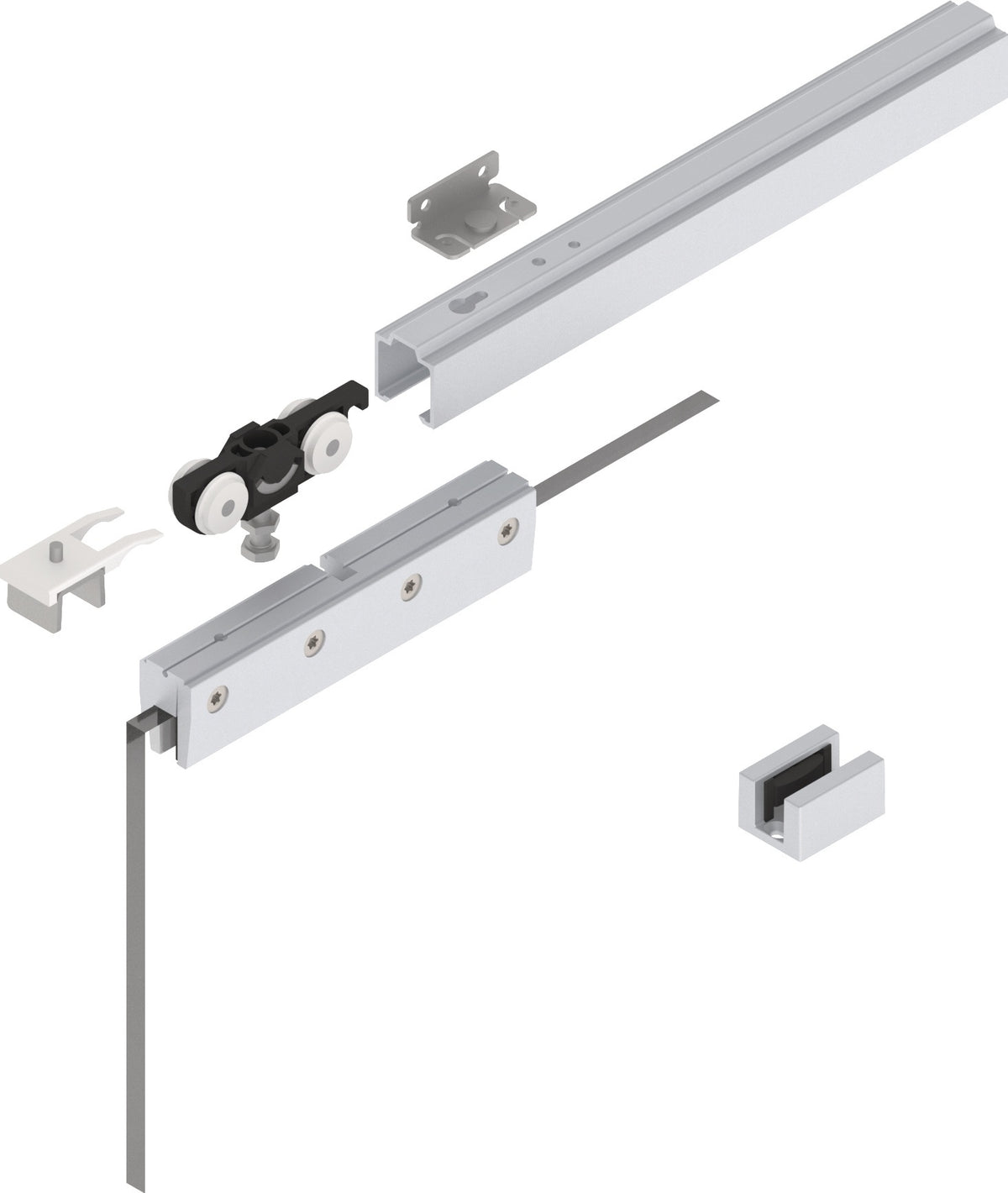 HELM Schiebetürsystem 73 Komplettset für Glasschiebetüren bis 80 kg, 1300 mm Laufschiene, EV1 eloxiert