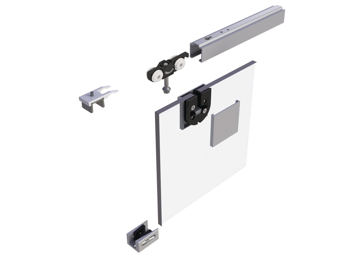 HELM Schiebetürsystem 73 Komplettset für Glastüren bis 80 kg, 1300 mm Laufschiene, EV1 eloxiert