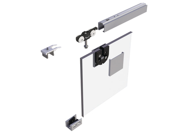 HELM Schiebetürsystem 73 Komplettset für Glastüren bis 80 kg, 1300 mm Laufschiene, EV1 eloxiert
