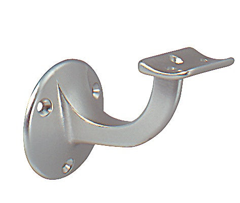 Handlaufträger Alu silberfarbig eloxiert von DENI – gewölbte Auflage, Wandplatte 53 mm, Wandabstand 64 mm