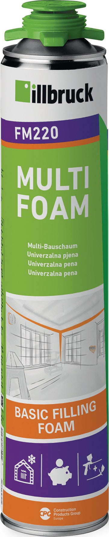 ILLBRUCK 1K-PUR-Schaum FM220 B2 gelb 750 ml – 12er Pack mit Einweghandschuhen