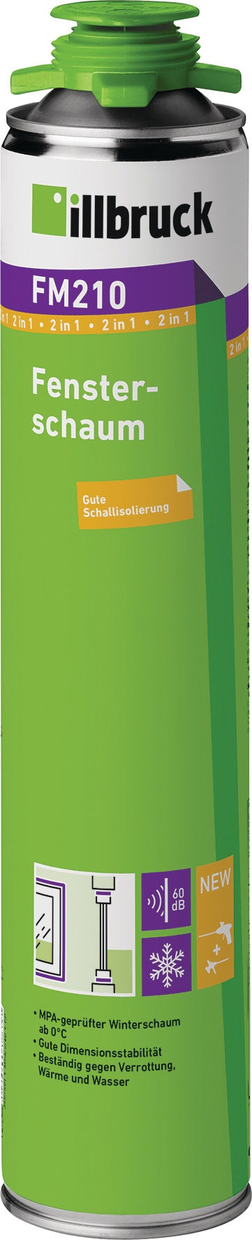 ILLBRUCK 1K-Fenster-/Fassadenschaum FM210 880 ml B2 grün – 12er-Pack mit Einweghandschuhen