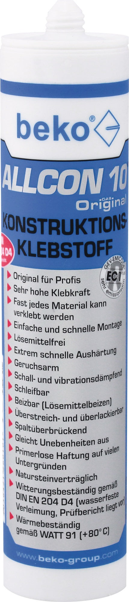 BEKO Konstruktionskleber Allcon 10 beige EN 204:D4 310 ml – PU-Montagekleber, 12er-Pack