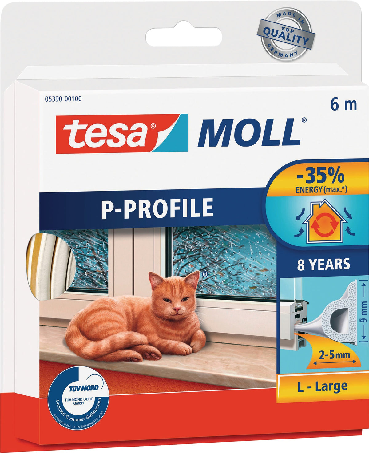 tesa tesamoll® 5390 Fenster-/Türmoll P-Hohlprofil Gummidichtung 9mm x 5,5mm x 6m Weiß – 10 Stück