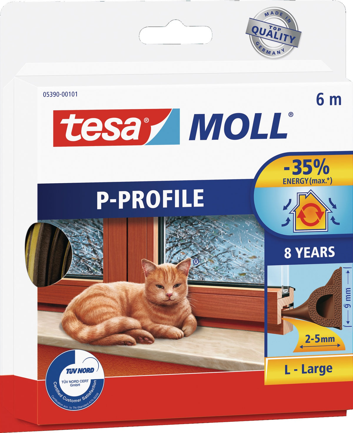 tesa tesamoll® 5390 Fenster-/Türmoll P-Hohlprofil Gummidichtung 9mm x 5,5mm x 6m Weiß – 10 Stück