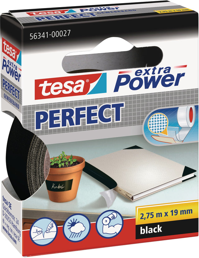 tesa Gewebeband ext.Power® 56341 schwarz 19 mm x 2,75 m – 10 Rollen