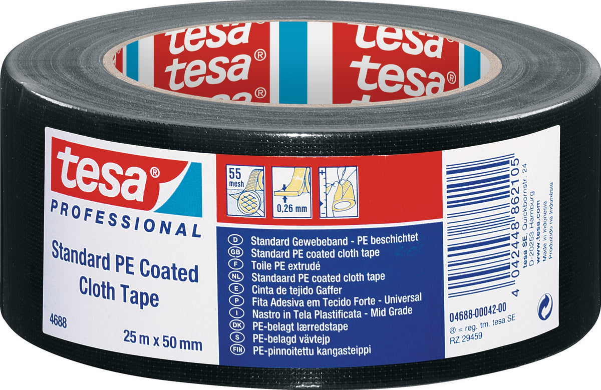 tesa Gewebeband tesaband 4688 schwarz 50 mm x 50 m – Hohe Klebkraft & wasserbeständig