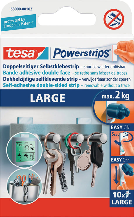 tesa Powerstrips 58000 SB-Pack 10 Strips L (20x50 mm) – Selbstklebestrips, 15er-Pack