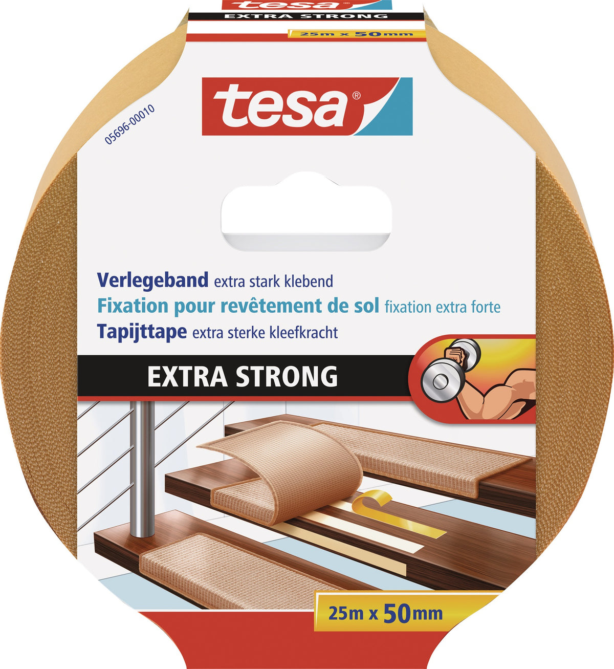 tesa Verlegeband 5686 – extra starkes Doppelseitenband, 10 m x 50 mm, 6er-Pack