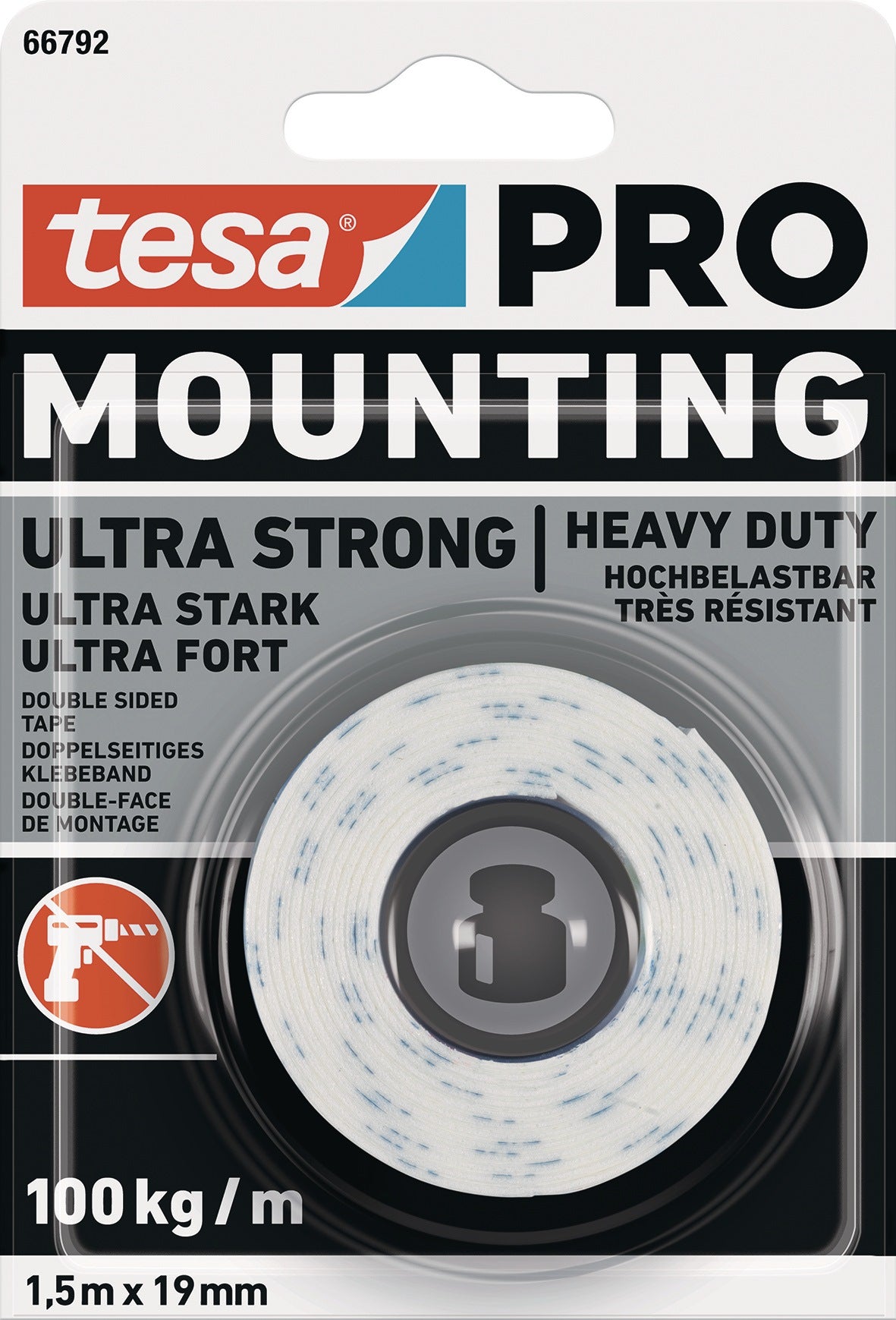 tesa Montageband Mounting PRO Ultra Strong 66792 – Doppelseitiges Klebeband 19 mm x 5 m, 10 Rollen