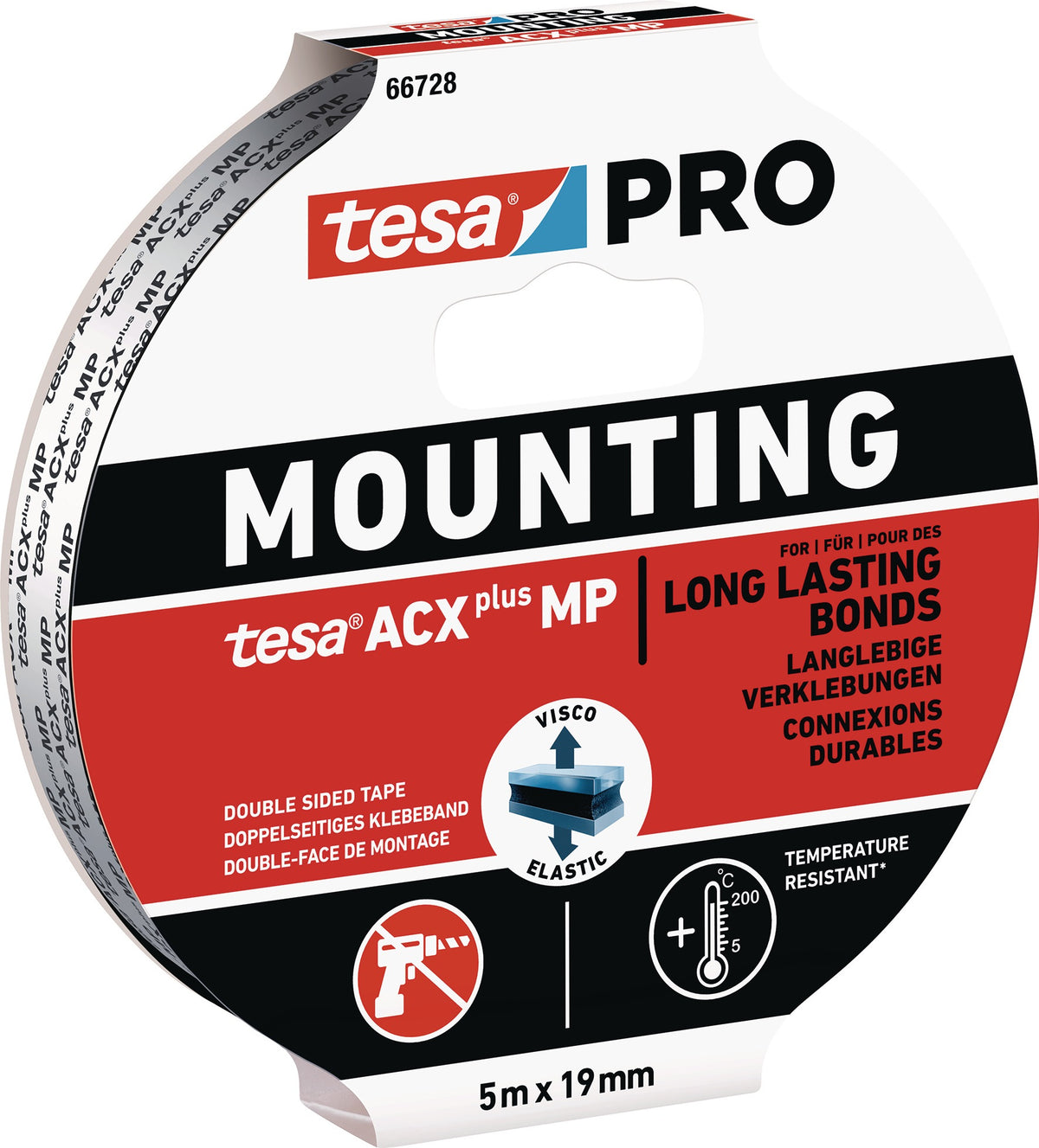 tesa Montageband Mounting PRO ACX+ MP 66728, schwarz, 5 m x 19 mm, 10 Rollen