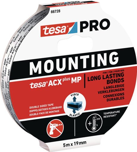 tesa Montageband Mounting PRO ACX+ MP 66728, schwarz, 5 m x 19 mm, 10 Rollen
