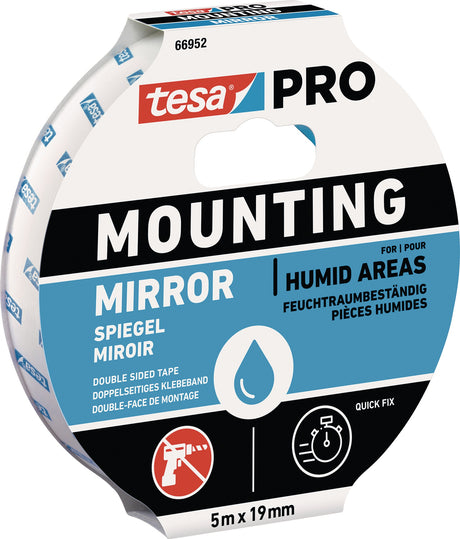 tesa Montageband Mounting PRO Spiegel 66952 – Doppelseitiges Klebeband 1,5 m x 19 mm, feuchtigkeitsresistent