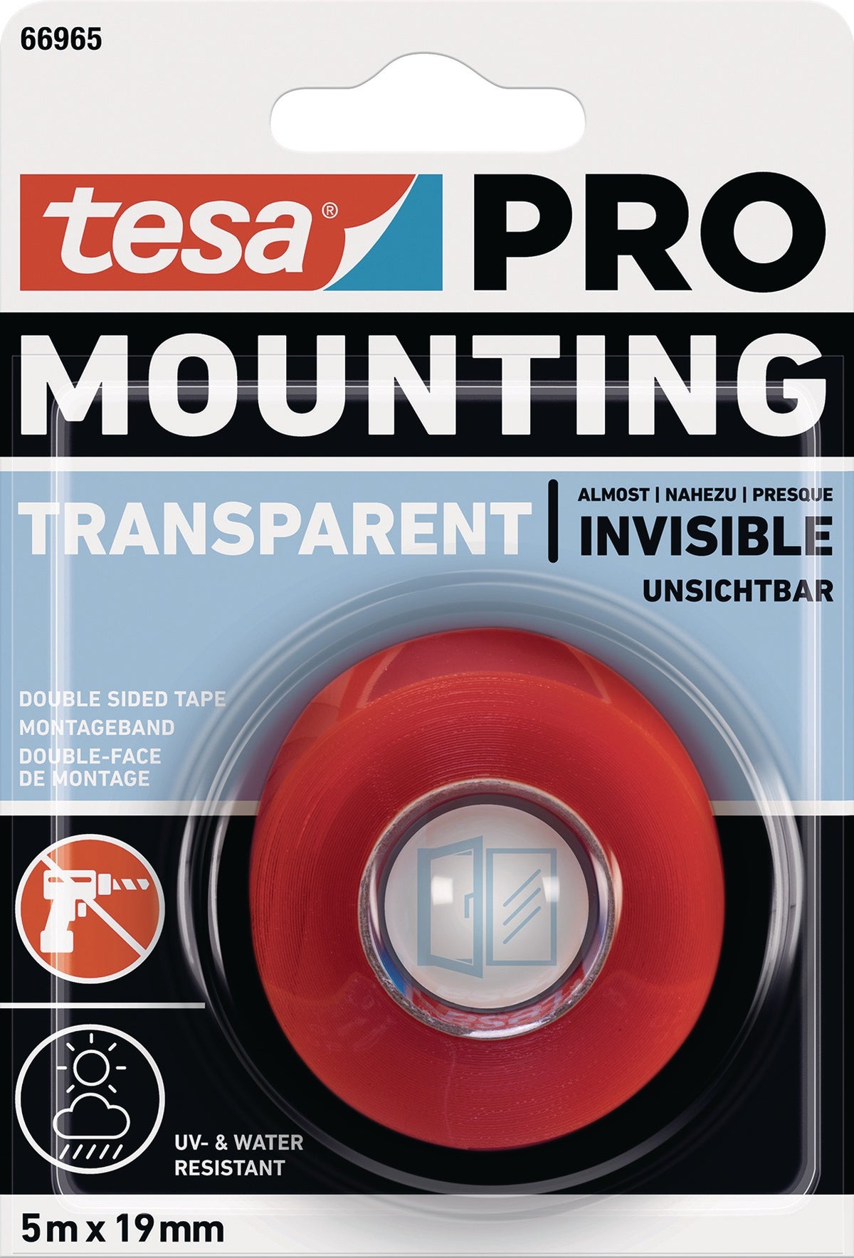 tesa Montageband Mounting PRO Transparent 66965 – 5 m x 19 mm, extra dünn, doppelseitig, 12 Rollen