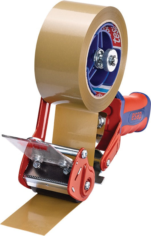 tesa Handabroller Comfort 6400 MET – Metall-Abroller für 50 mm Klebeband, rot/blau