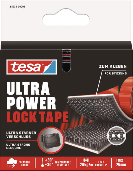tesa Klettband Ultra Power Lock Tape 55233 – 1 m x 25 mm, selbstschließend, bis 20 kg/m