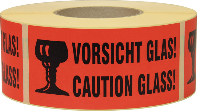 TRANSPAK Hinweisetikett Vorsicht Glas 145 x 70 mm rot 1000 Stück pro Rolle