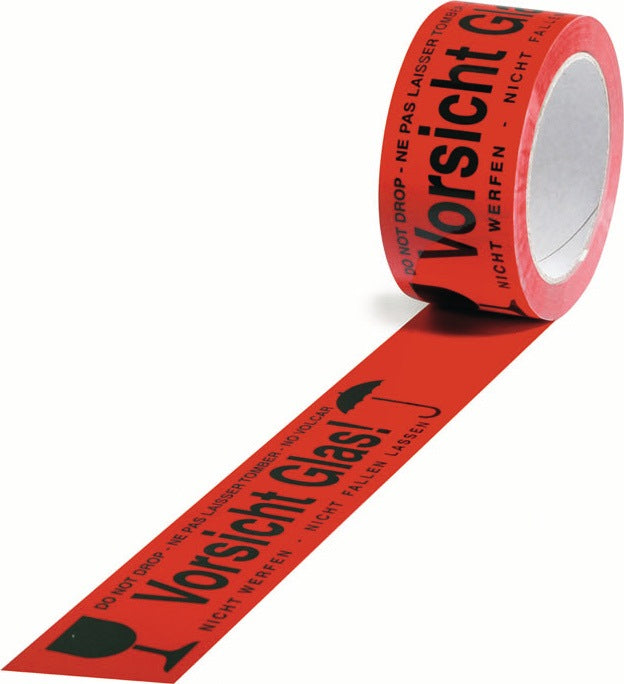 Warnklebeband PP Bruchgefahr 50 mm x 66 m rot von TRANSPAK – 36 Rollen