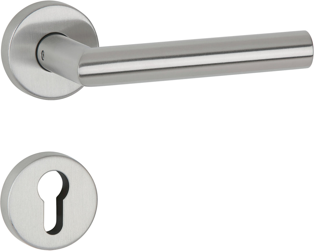 APTEC Drückergarnitur Basic 02 Edelstahl matt – Rosetten-Drückergarnitur DIN L/R für Türstärke 38-45 mm