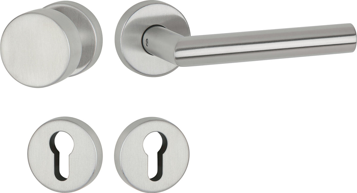 APTEC Drückergarnitur Basic 02 Edelstahl matt – Rosetten-Drückergarnitur DIN L/R für Türstärke 38-45 mm