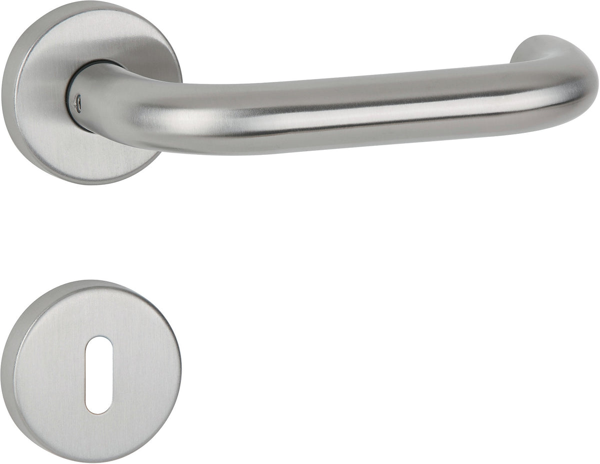 APTEC Drückergarnitur Basic 02 Edelstahl matt – Rosetten-Drückergarnitur DIN L/R für Türstärke 38-45 mm