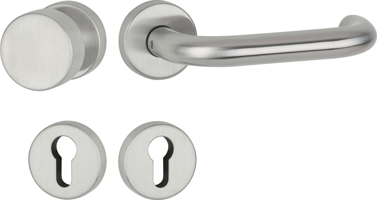 APTEC Drückergarnitur Basic 02 Edelstahl matt – Rosetten-Drückergarnitur DIN L/R für Türstärke 38-45 mm
