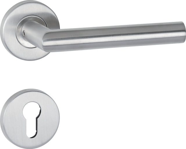 HERMAT Feuerschutzgarnitur Basic 2 Edelstahl PZ abgerundet DIN L/R für Türstärke 40−58 mm